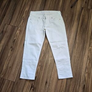 Old Navy Womens White Distressed Cropped Jeans Mid Rise Size 12 34x25 Distressed